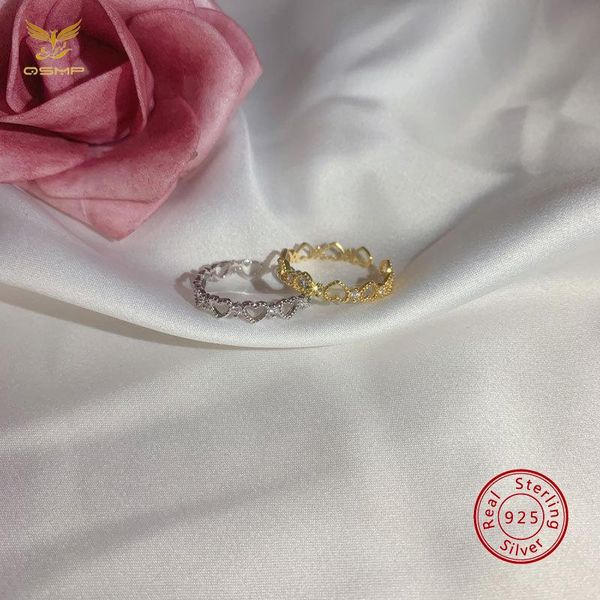 

cluster rings jz023 s925 sterling silver lightweight heart opening ring women's student gift, Golden;silver