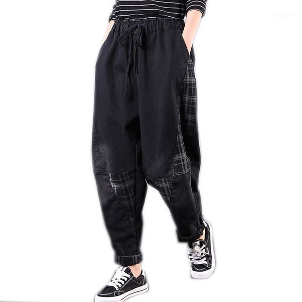 

womens jeans denim pants joggers for autumn new big loose patchwork boyfriend retro vintage elastic waist new black a112609311, Blue