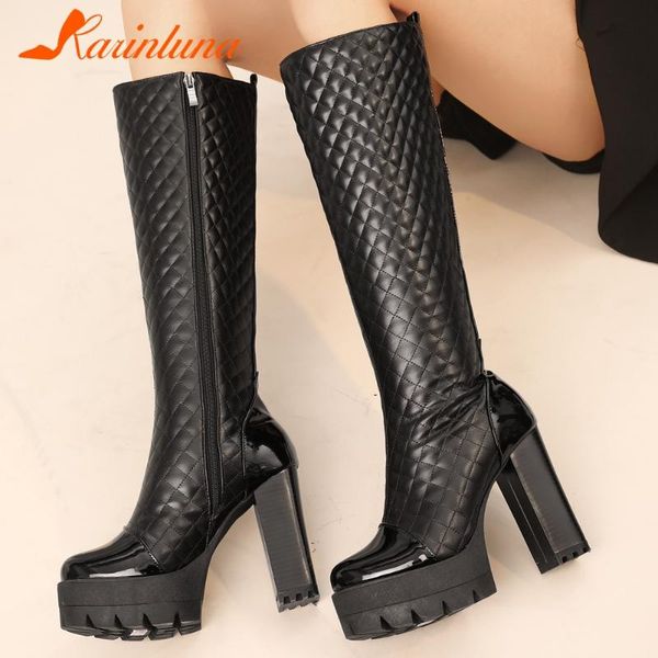 

2021 new fashionable leisure women shoes mid-calf boots zip platform thick high heels knee high boots short plush female shoes, Black