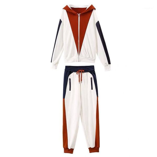 

gym clothing sports suit women 2021 early spring wear hooded sweater cardigan jacket casual harem pants two-piece pants1, White;black