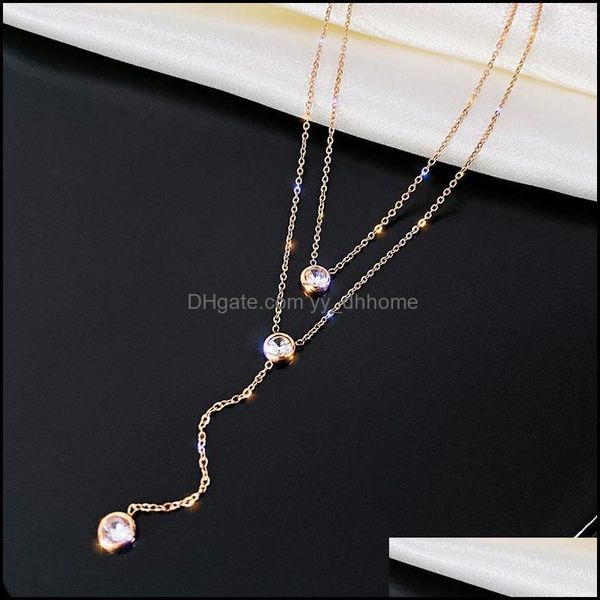 

pendant necklaces & pendants jewelry double layer titanium steel necklace for women fashion zircon clavicle chain female trendy delicate lux, Silver