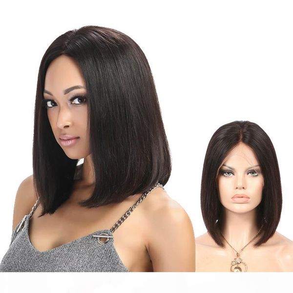 

summers hair lace front short bob 10-16inch black bob straight hair brazilian virgin lace front wig for african women, Black;brown