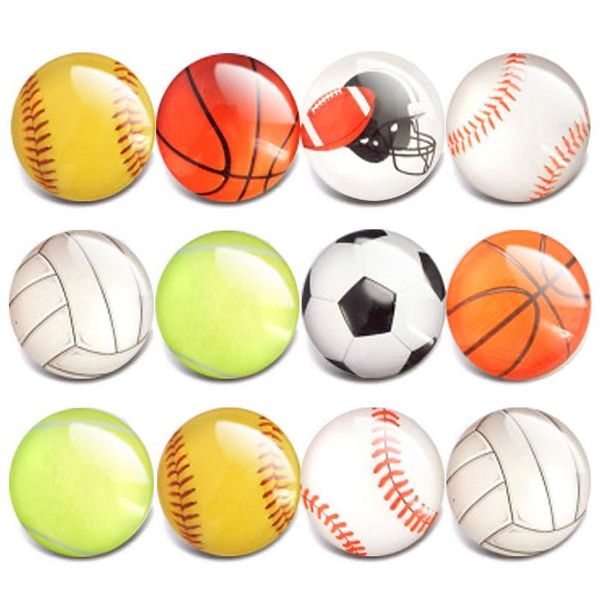 

10pcs/lot new mixed snap jewelry basketball football baseball glass charms 18mm glass snap buttons for diy snap bracel bbybze