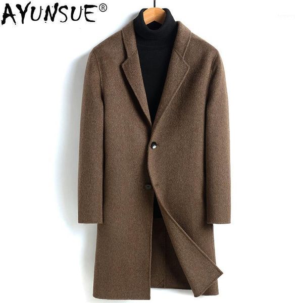 

ayunsue double-faced wool coat men cashmere long jacket mens coats and jackets overcoat men's windbreaker manteau homme kj14761, Black
