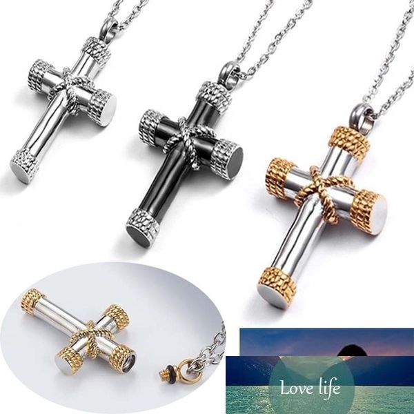 

stainless steel funeral cremation cross pendant urn necklace for ashes memorial jewelry, Silver