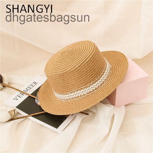 

brand cap and carves[sy jasmine]21 summer new live broadcast head circumference 50-52cm children's clip drill lace straw hat, Blue;gray