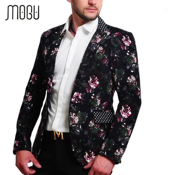 

men's suits & blazers wholesale- mogu 2021 mens floral blazer 100% cotton flower print for men large size slim fit costume homme blazer, White;black