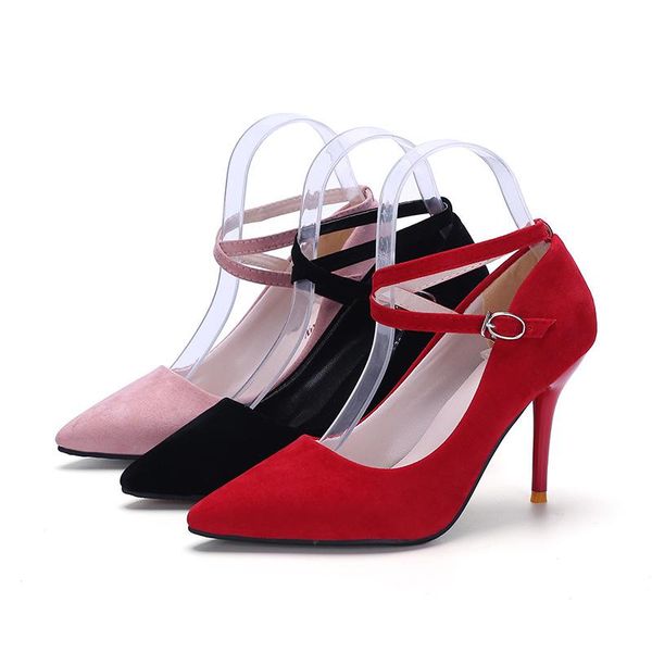 

2020 autumn women's pointed-toe suede high heels fine lace-up ultra-high-heel shoes women's low-cut wedding shoes lss, Black