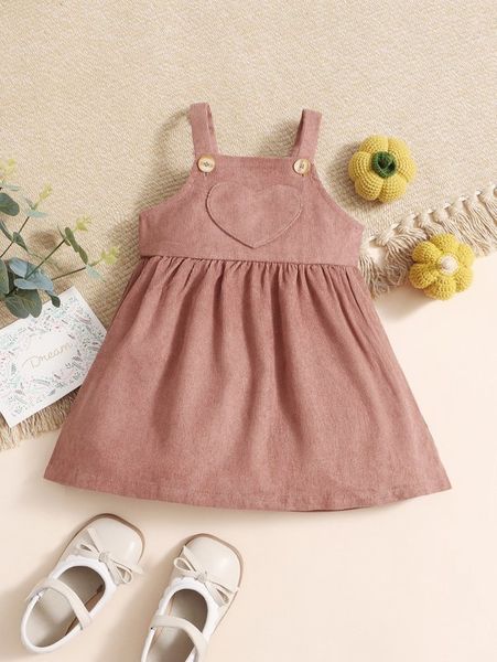 

baby heart patched overall dress she, Red;yellow