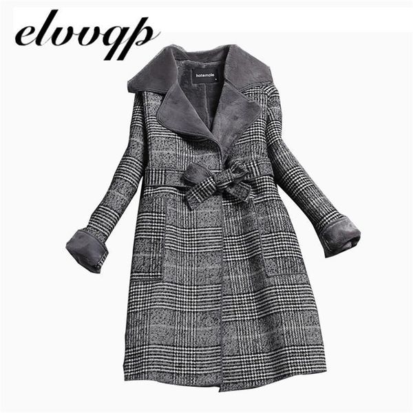 Alta qualidade casaco de lã mulheres 2020 novo inverno longo espessura além de veludo casacos de pele quentes elegante bolas na xadrez senhoras casacos lj201202