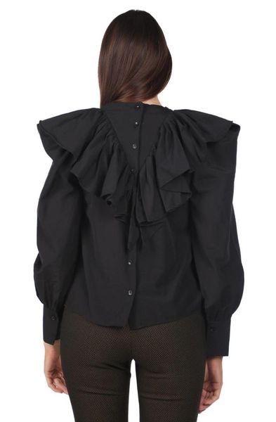 

flounces black women blouse, White