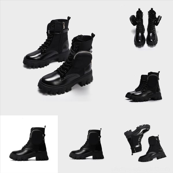 

whafc heels fashion women red bottom ankle walletwomen's boot boots motorcycle lady toe round booty chunky lug sole line, Black