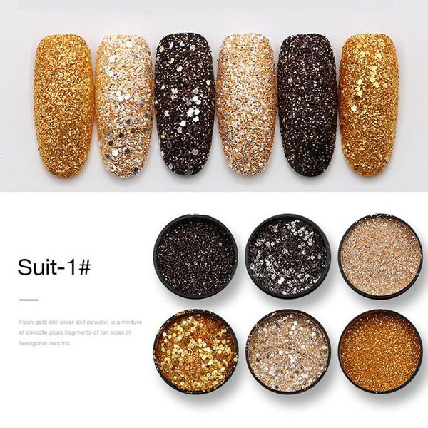 

non toxic home nail art diy shiny sequin decorative salon wedding glitter powder set multipurpose manicure dust makeup party, Silver;gold