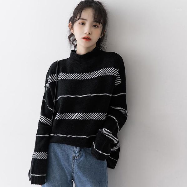 

women turtleneck sweater long sleeve jumpers knitwear casual autumn winter pullovers femme knitted sweater woman 2020 56151, White;black