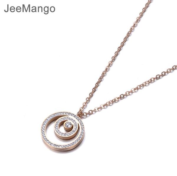 

pendant necklaces jeemango 3 circle white rhinestones necklace rose gold color stainless steel jewelry gift for girl lady women n18272, Silver