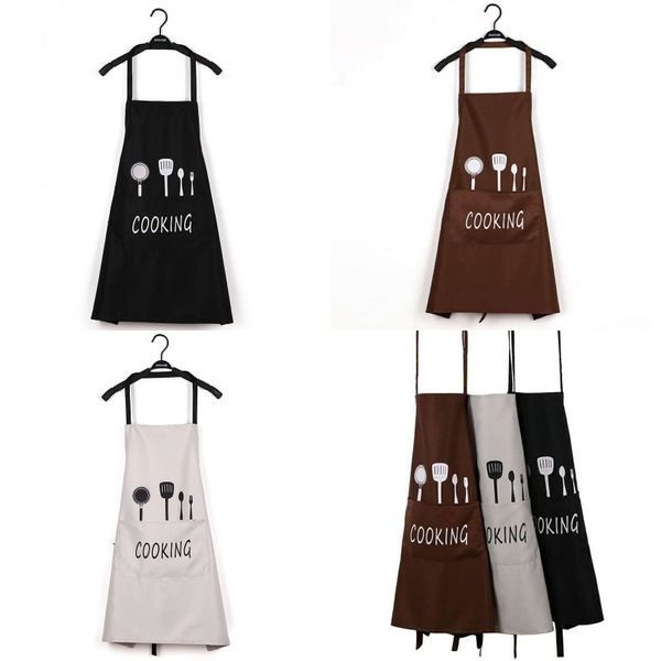 

70cm kitchen aprons 3 color cooking cleaning daidle lace up pocket letter printing pinafore women man waterproof 4 4lx g2