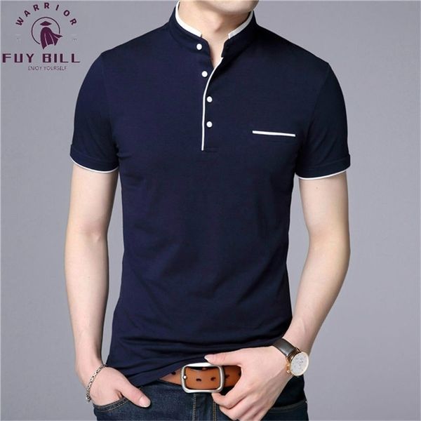 Fuybill Mandarin Collar Manga Curta Tshirt Homens Primavera Estilo De Verão Top Marca Roupa Slim Fit Algodão T-shirts 220309