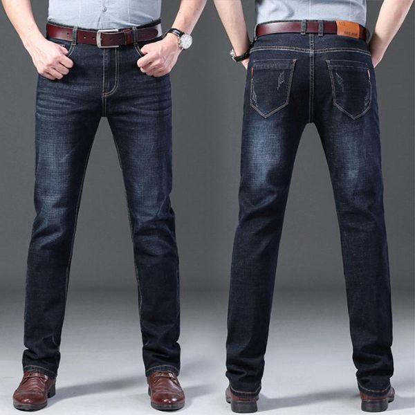 

2020 winter business jeans for men plus chunky pants for men straight stretch slim warm casual straight pants, Blue