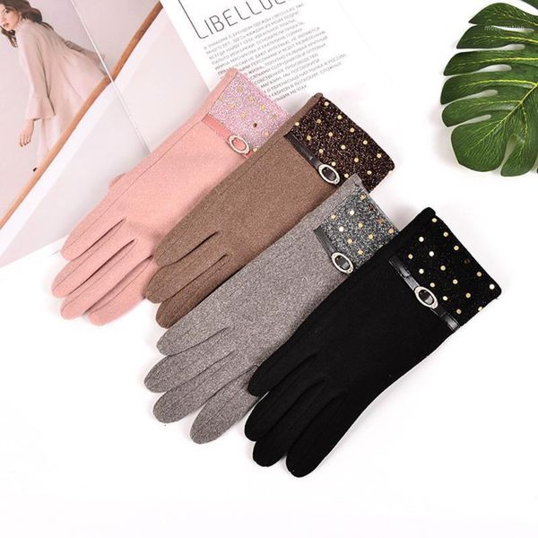 

new women gloves autumn and winter imitation velvet keep warm touch screen thin female elegant style embroidery s0021, Blue;gray