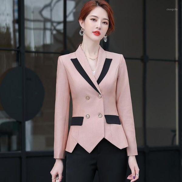 

fashion asymmetric double breasted women girl blazer new arrival gray pink apricot elegant ladies female winter jacket 20201, White;black