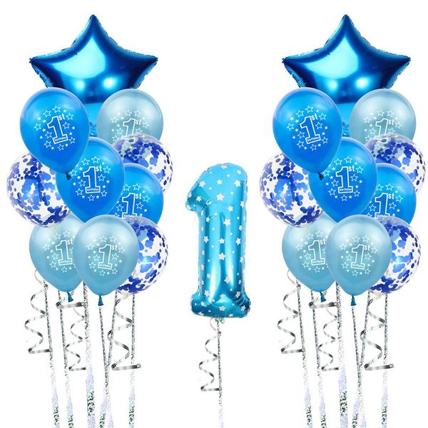 

party decoration 1st birthday balloons blue pink latex confetti balloon star heart foil ballon boy girl one 1 year old first decor