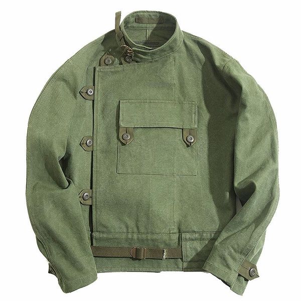 

vintage swedish motocycle jacket men's womens workwear army green canvas loose coat slim fit punk size, Black;brown