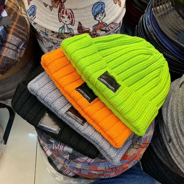 

and autumn candy color winter knitted hat korean lovely versatile fluorescent green personalized decoration warm, Blue;gray