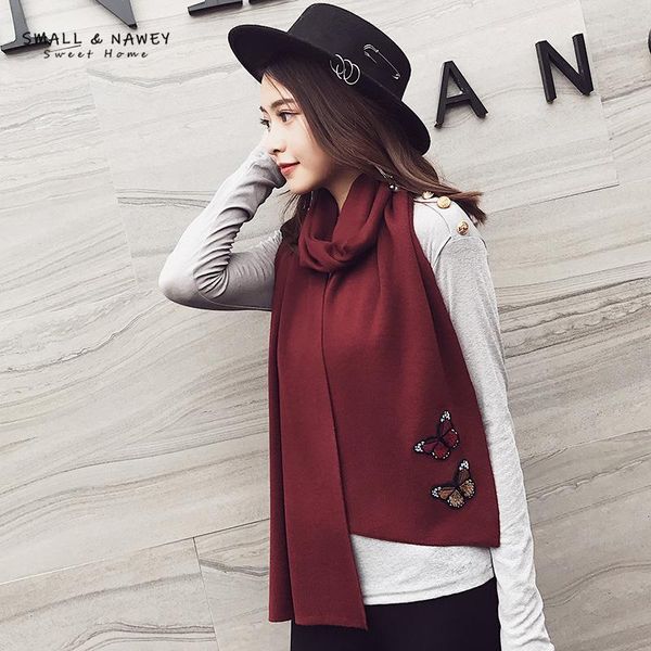

scarves 30*180cm winter ladies warm cashmere scarf classic butterfly embroidery pure color simple dual-use, Blue;gray