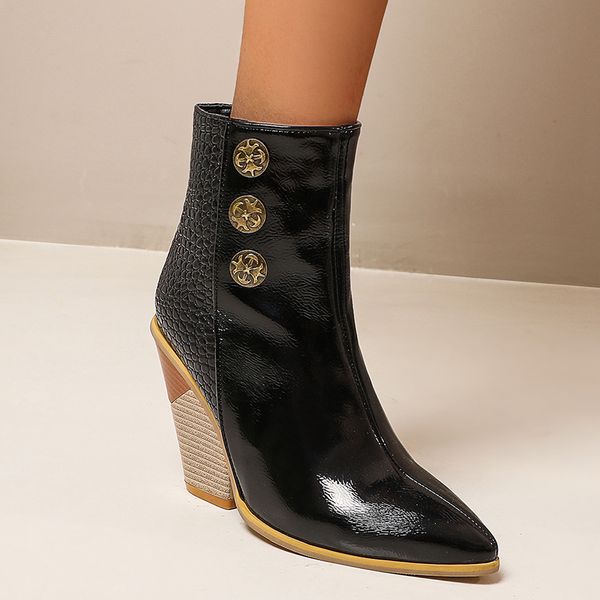 

women's ankle boots more size 22-28cm autumn length and winter short teddy in relief serpentine stone patent leathe nhg6, Black