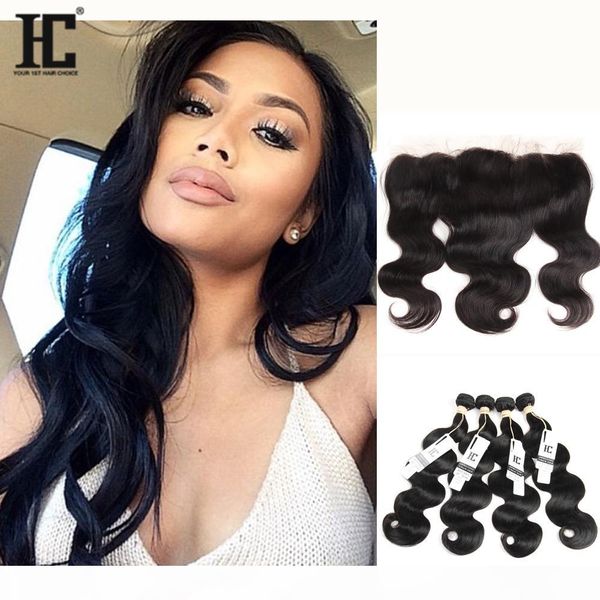 

hc 13x4 peruvian full lace frontals with 3 bundles body wave human hair with frontal 8a peruvian virgin hair with lace frontal closure, Black