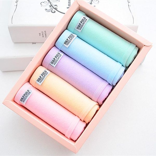 

a box of 5 women's underwear cotton triangle candy color mid-waist bag hip boxed underwear girls panties girls lingerie1, Black;pink
