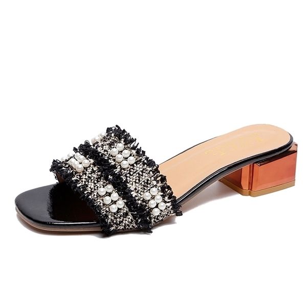 

summer women woman beach slippers colorful string bead fashion flip flops mules jelly ladies shoes female slides y200423, Black