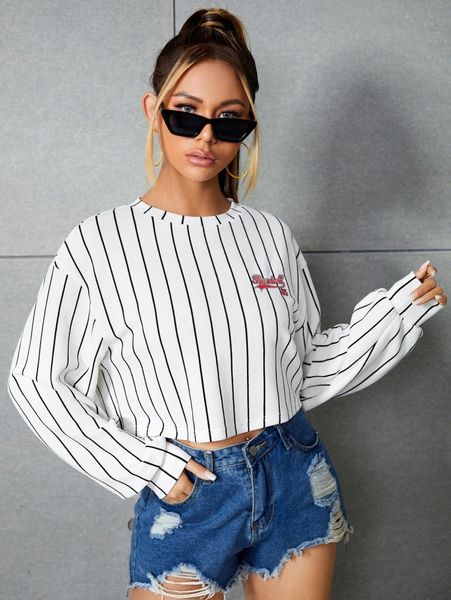 

striped letter graphic sweatshirt o1zm#, White;black