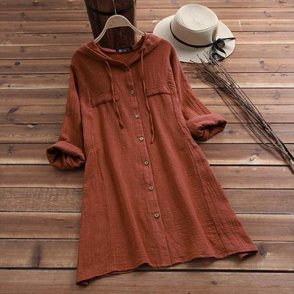 

2020 women spring hoodies long sleeve buttons down shirt solid cotton linen blouse female casual loose work femininas blusas, White