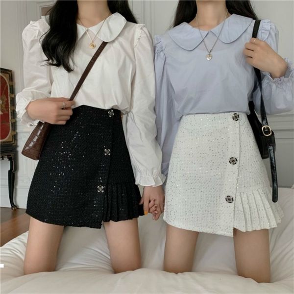 

new autumn 2021 women's fashions button the line short, elegant sequined sequins short skirts y369 rynh, Black