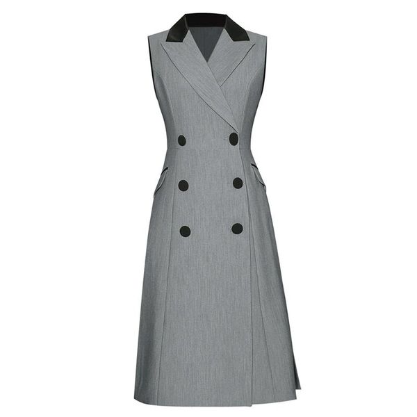 

одежда для женщин большой размер серый / зеленый / хаки офисное платье зарезанное воротник с двубортными длиной колена плюс размерное платье, Black;gray