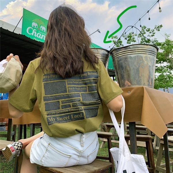 

2021 New 2 colours Korean summer letter printing short sleeve top harvest for women women's t-shirts femme (cx8009) KLWC, White