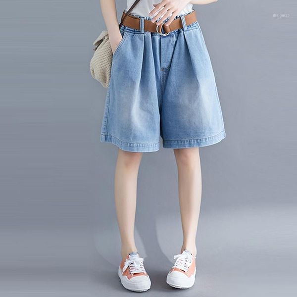 

2021 summer new denim women shorts vintage pocket pleated wide leg solid casual all match female shorts, White;black