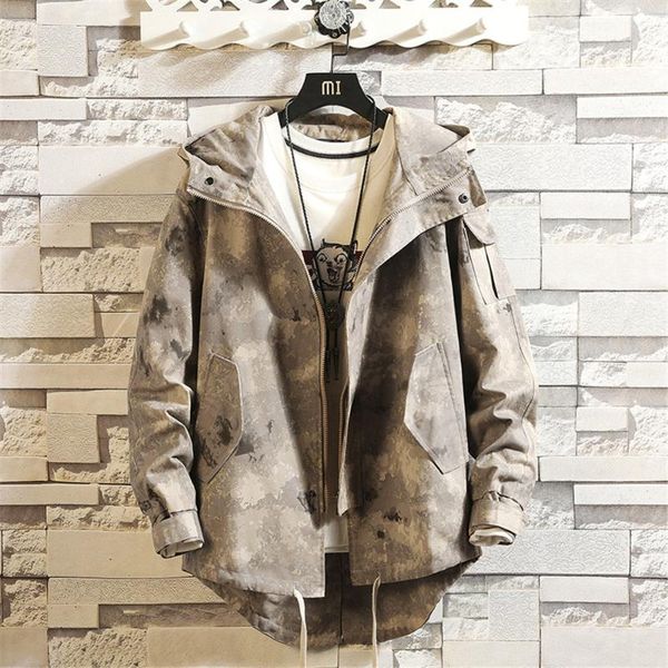 

men's jackets plus size loose camouflage hooded personality tide jacket 2021 autumn american street leisure windbreakers, Black;brown
