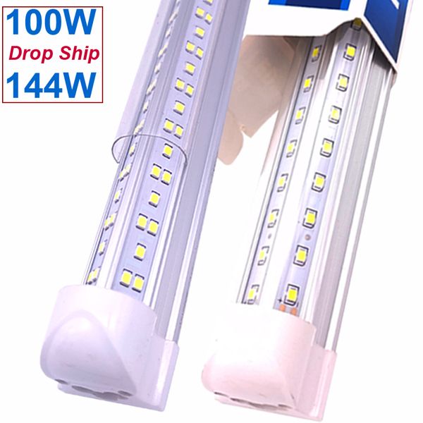 LED-Röhrenleuchten, 144 W, 8 Fuß, 4 Fuß, 72 W, integrierter T8 SMD2835, 110 lm/W, hochhelle, transparente Abdeckung, AC 85–265 V, verknüpfbare Low Bay Shop-Wand-/Deckenleuchten