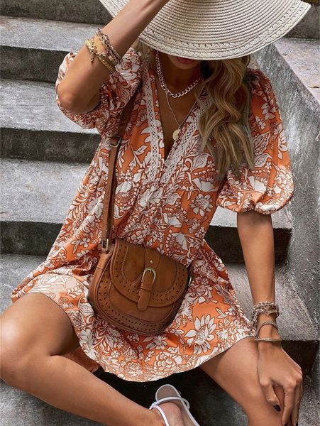 

floral print lace trimed smock dress c6ms#, Black;gray