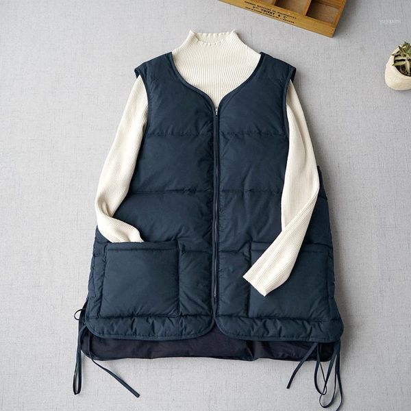 

winter autumn new arrivals women brief all-match japanese style sleeveless comfortable warm white duck down vest1, Black