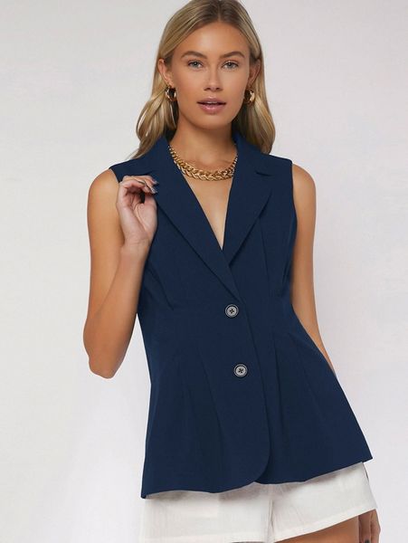 

button front ruched waist vest blazer 423r#, White;black