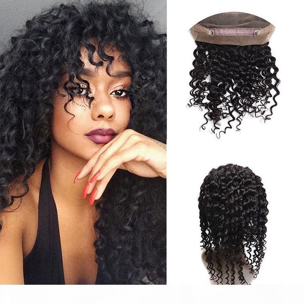 

glamorous 100% original human hair closure kinky curly virgin hair 360 lace frontal closure 10-20inch 360 frontal closures for black women, Black;brown