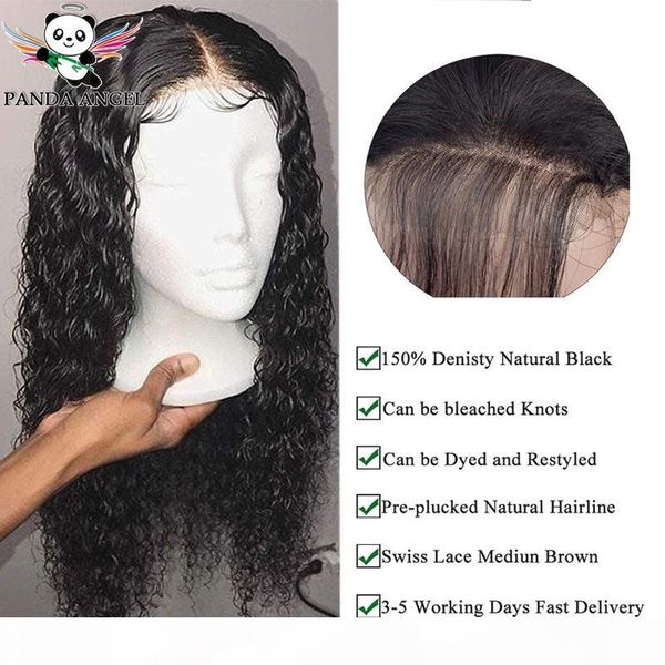 

panda 13x4 kinky завитые фронта шнурка человеческих волос парики 150% плотность малазийский remy 360 lace фронтальная человеческих волос пар, Black