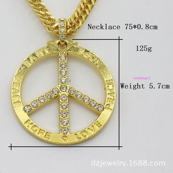

high-end fashion jewelry peace sign pendant hip-hop fashion necklace, Silver