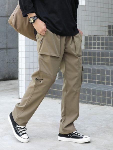 

men drawstring detail cargo pants s9pu#, Black