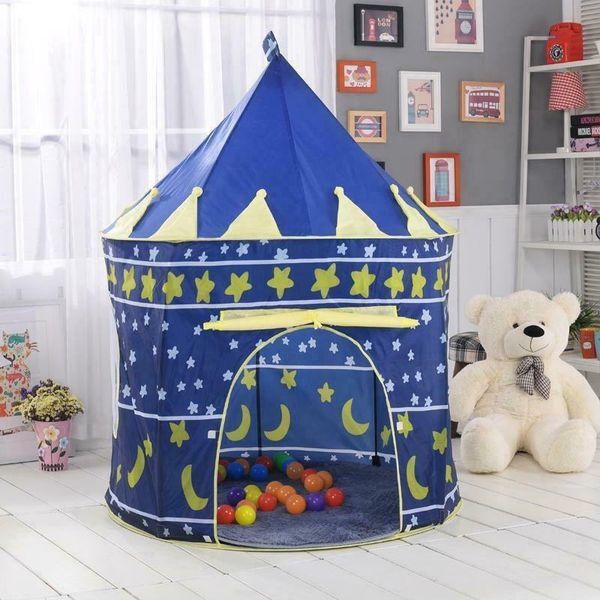 

protable folding blue play tent childrens kids castle cubby play house