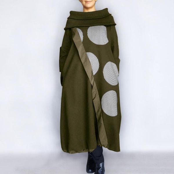 

casual sweatshirt dress women's winter dress 2020 vonda female vintage dot print patchwork jumper pullover plus size1, Black;gray