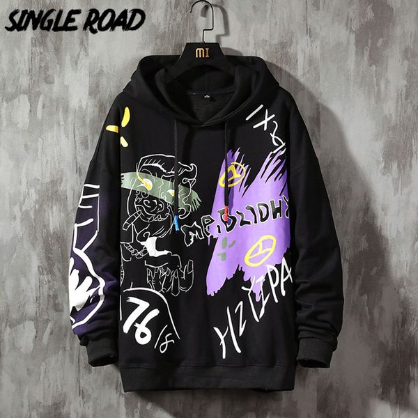 

singleroad oversized mens hoodies men 2020 anime sweatshirt hip hop japanese streetwear harajuku black hoodie men sweatshirts c1118, Black;white